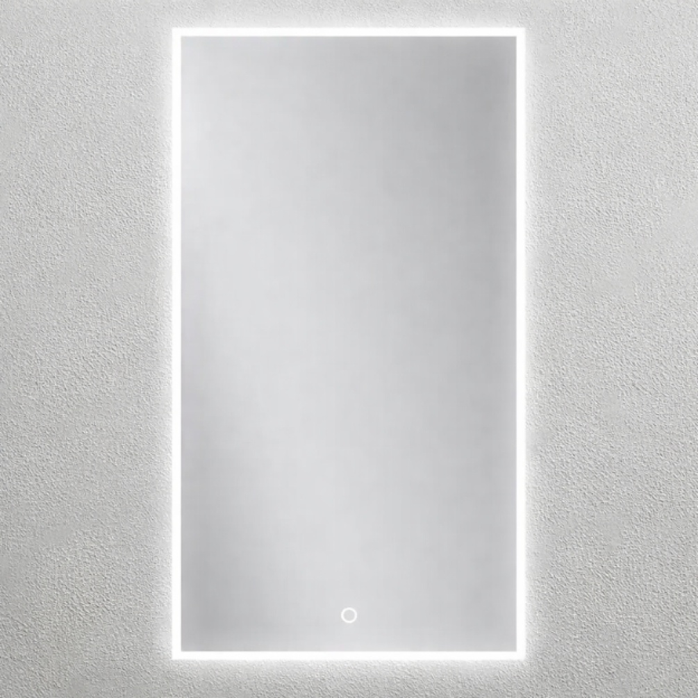 Lifestyle image of the Lumière Clara 600mm x 900mm Rectangular LED Mirror